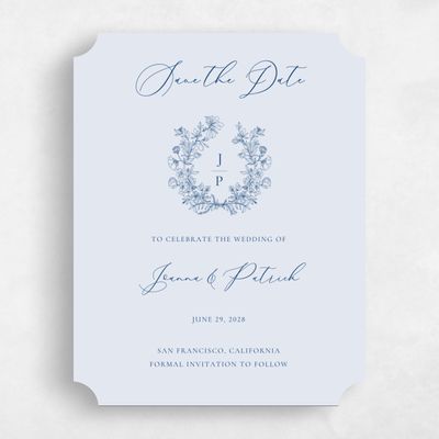 Blue Ticket Wedding Save the Date - Abelli Portrait