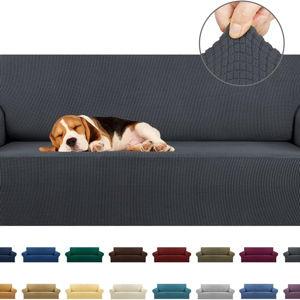KEKUOU Stretch Sofa Cover Slipcover ，Couch Covers for 3 Cushion Couch Sofa pet Friendly (78"-94") Furniture Protector Sofa with Elastic Bottom for Kids,Dog, Jacquard Small Checked(Large,Charcoal)