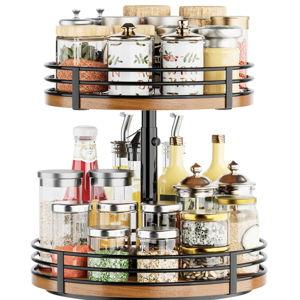 Lazy Susan Turntable Organizer Adjustable - 2 Tier Wood Rotating Spice Rack 12 Inch Lazy Susan for Kitchen Countertop Cabinet Pantry Cupboard Dining Table Bathroom Coffee Bar Home Storage