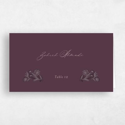 Dark Plum, Purple Wedding Place Card - Siena