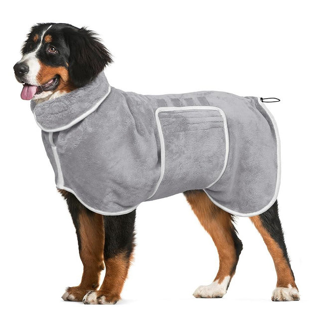 Dog Bathrobe Towel Drying Coat - Super Absorbent Dog Towels Bath Robe for Drying Dogs Large, Soft Adjustable Collar & Belly Strap Fast Drying Coat Pet Dog Cat Bath Robe Towel (Grey, 3X-Large)