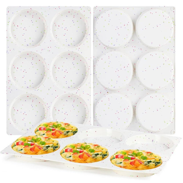 CAKETIME 4 Inch Muffin Top Pans Non Stick, Jumbo Silicone Egg Molds for Breakfast Sandwiches, Round Baking Pan for Oven English Muffins, Whoopie Pies, Corn Bread, Egg Bites, Tarts - 3 Pack Confetti