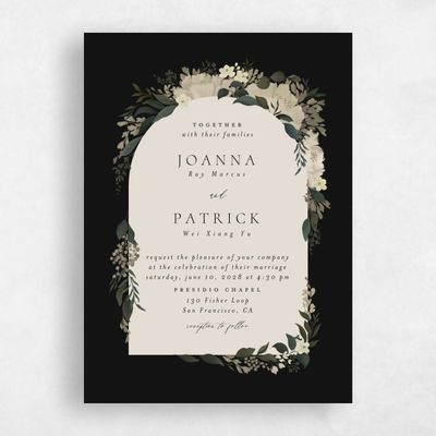 Black Wedding Invitation - Souci Portrait