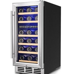 15 Inch Dual Zone Wine Fridge, 30 Bottles Under Counter Wine Cooler Refrigerator with Double-Layer Glass Door for Home Office Bar, Built-in Wine Refrigerator with security lock,40-65°F