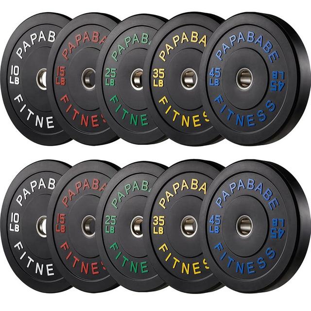 Papababe Bumper Plates 10-410lb Olympic Barbell Weight Plates Set - 2 Inch Steel Hub Rubber Weights for Strength Training & Weightlifting (IWF Standard, Single/Pair/Sets)