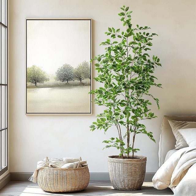 Bailikang Artificial Ficus Tree Indoor 6ft, Large Potted Faux Tree with Realistic Silk Leaves & Trunk for Home Office, Living Room Corner Decor
