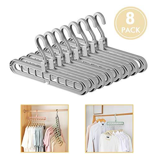 ESOUL TECHNOLOGY Magic Hangers Closet Space Saving Clothes Hanger Organizer Pack of 8 Plastic Suit Hangers 360 Degree Swivel 8gray