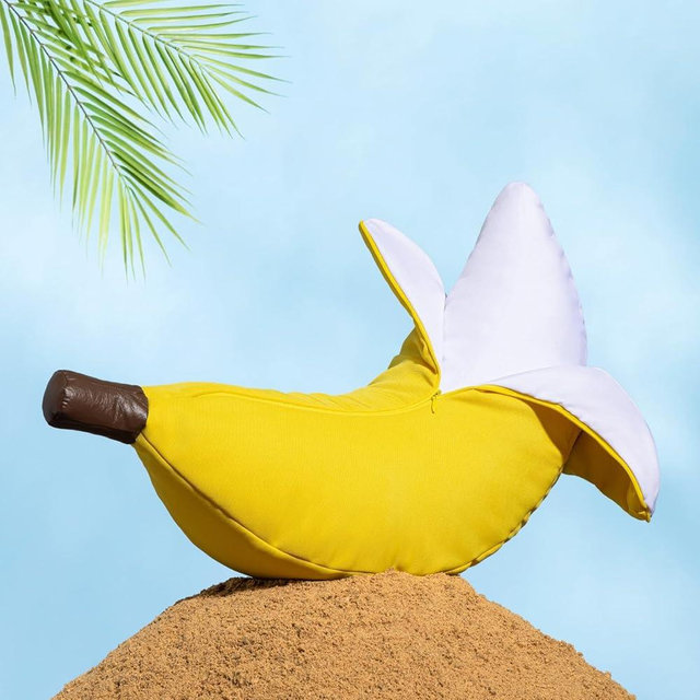 Phantoscope Fruit Outdoor Shaped Pillow Series Banana Shaped Waterproof Outdoor Throw Pillow with Leather Decorative, Cushions for Fun Home Decor for Patio, Pool, Yellow, 20.5 x 6.5 inches
