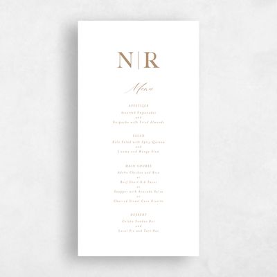Metallic Bronze, Brown Wedding Menu - Holt Letterpress