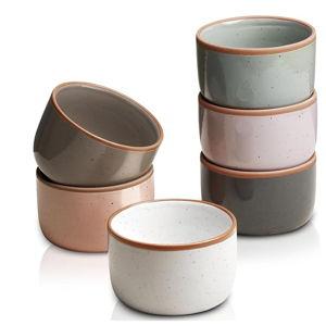 Morandi Color Ramekins Set of 6, 6 oz Creme Brulee Ramekin Oven Safe, Porcelain Ramekin Bowls, Mini Cheesecake Pans, Small Baking Dish, Dipping Sauce Bowls, Ramekins for Baking Souffle, Ice Cream
