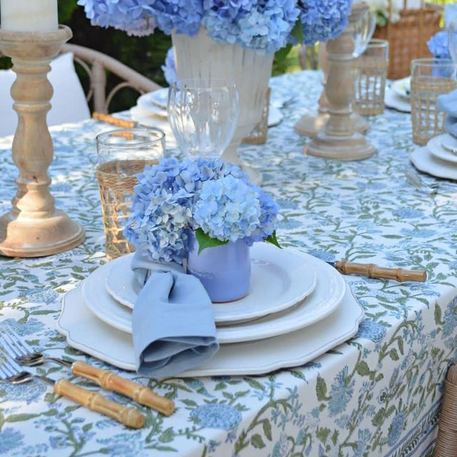 ATOSII Mahoka Blue 100% Cotton Round Tablecloth, Block Print Floral Table Cloth for Dining, Parties, Weddings, Outdoors, Holidays I 90" Inches, 6 Seater I Grandmillennial Farmhouse Boho Summer