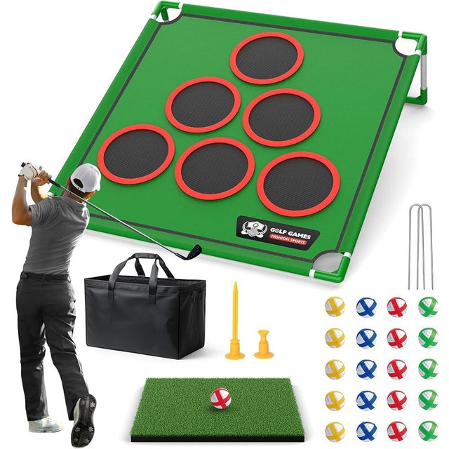 IGRL Golf Game Play Set, Golf Chipping Game Cornhole Game Includes 20 Velcro Golf Balls, Putting Mat, Golf Putter and Carrying Bag, Golf Target Games for Golfers Fathers Indoor Outdoor Lawn Backyard