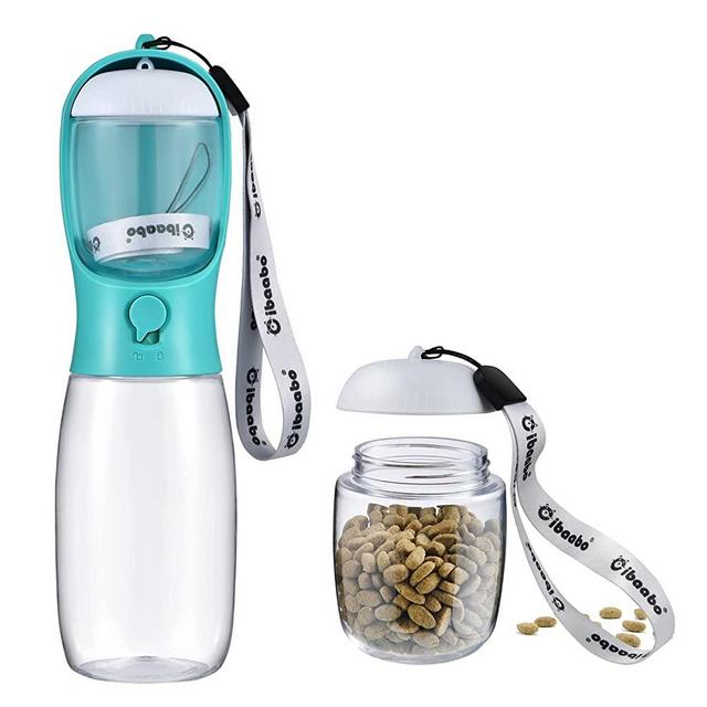 Cibaabo Dog Water Bottle, Portable Pet Dispenser with Detachable Food Container, Leak Proof Lock, Carbon Filter for Drinking, Feeding, Travel, Walking and Hiking
