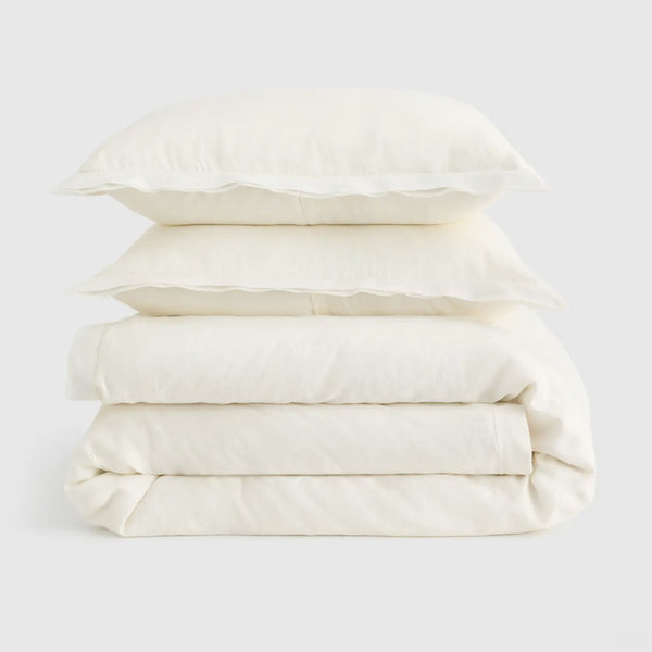 European Linen Double Flange Duvet Cover Set - Ivory, King/Cal King