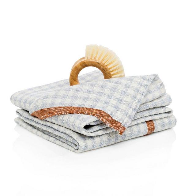 Gingham Hand Towels, Blue and Cognac, Set of 2