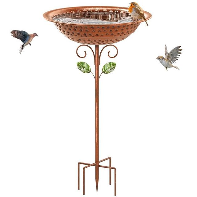 KHayRovies Metal Bird Bath for Outside Garden Birdbath Bowl, 42.1" Height Bird Feeders for Outdoors with 5 Prongs Base Stake, Standing Birdfeeders Bird Bath Bowl for Yard Lawn Decor (A)