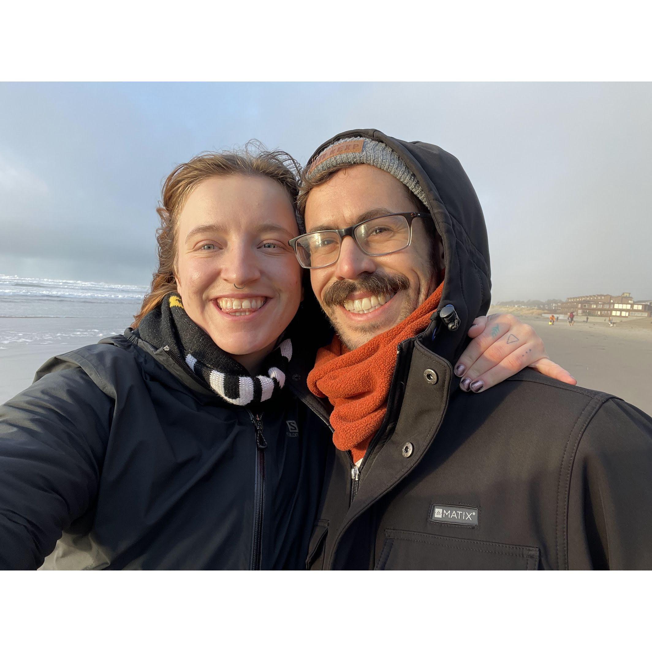 Celebrating our anniversary at the Goonies rock.