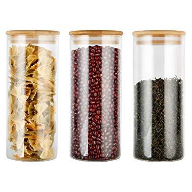 EZOWare 4 Piece Glass Airtight Jars Storage Canister Container Set with  Bamboo Lid (20 FL OZ)