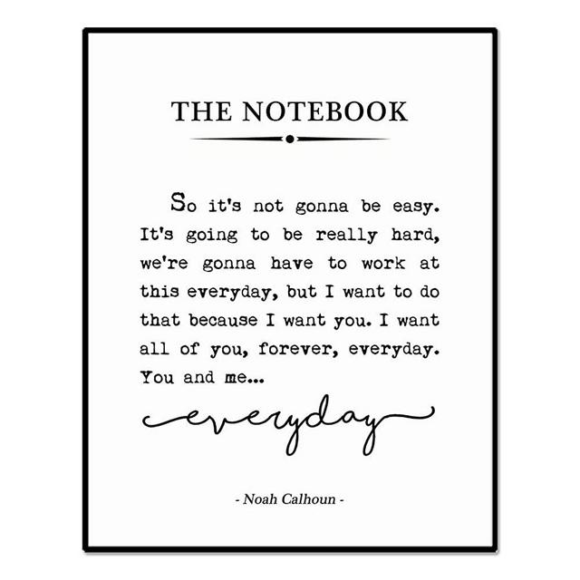The Notebook Quote Sign, Romantic Quote, Inspirational Quote, Book Page Sign, Farmhouse Signs, for Her, for Him, 8 x 10 Inches Unframed