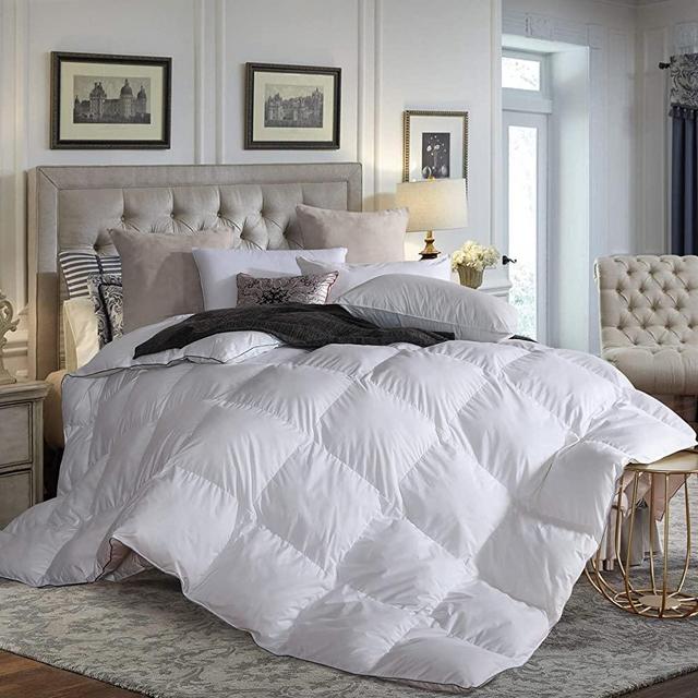 L LOVSOUL Queen Comforter,Goose Down Comforter All Season Duvet Insert with Corner Tabs,White Comforter 100% Egyptian Cotton 1200 Thread Count 700+Fill Power(90x90inches)