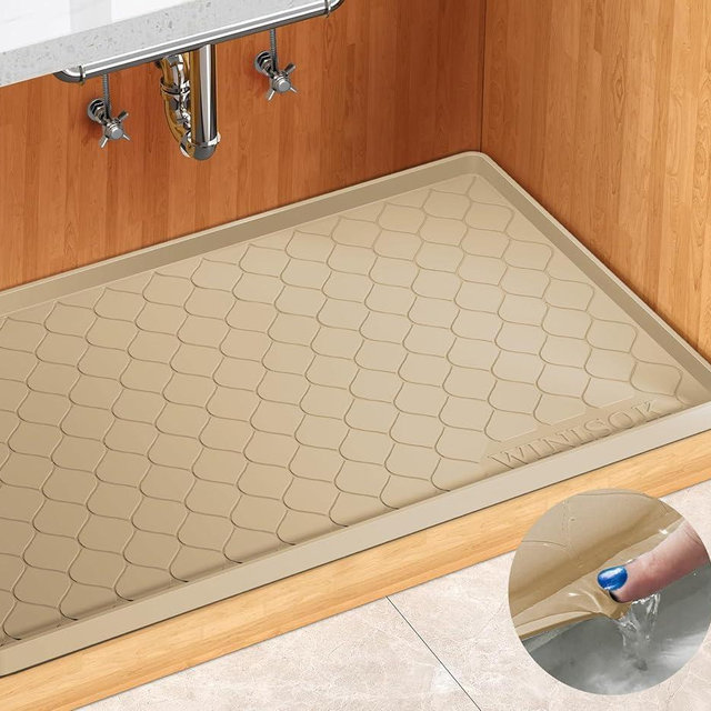 Winisok Waterproof Under Sink Mat 37” x 22” Cabinet Liner for Kitchen and Bathroom, Shelf Protector Silicone Under Sink Tray, Cabinet Organizers and Storage Sink Drip Tray