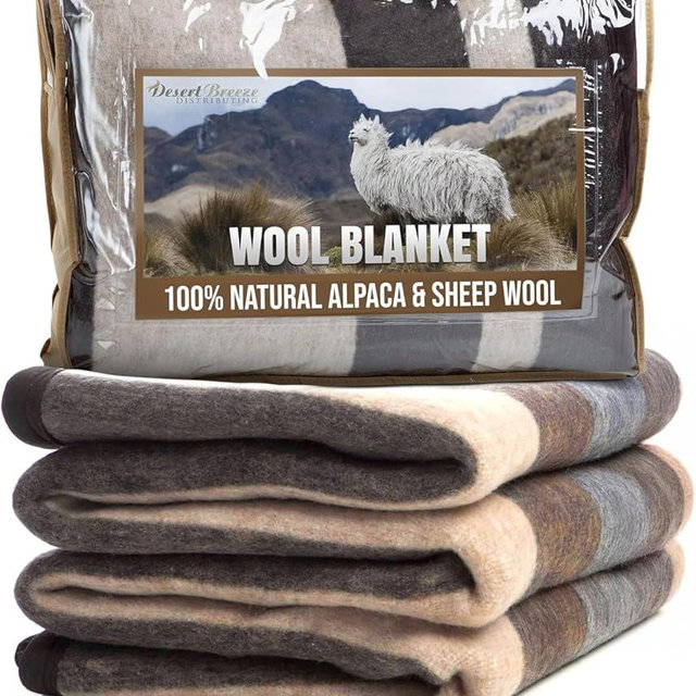 Natural Alpaca & Sheep Wool Blanket – Twin Size – Heavyweight Warmth, Thick, Breathable, Natural Texture & Scent, 63 x 84 Inches, 4.2 lbs – Made in Peru