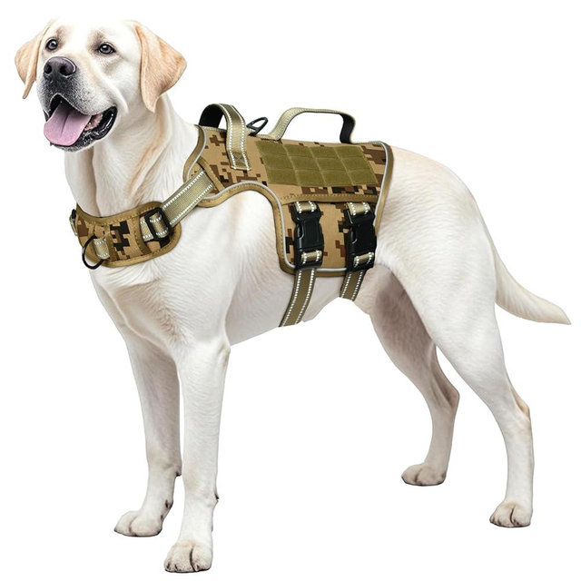 Dog Harness for Large Dogs Heavy Duty, No Pull Tactical Dog Harness with Molle System, Easy On and Off Service Dog Vest, Breathable Padded, Adjustable Reflective Pet Vest for Walking Hiking Training