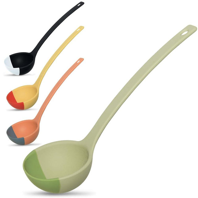 SCOUPS Silicone Spoon - Colorful Silicone Spatula Ladle with a Soft Top to Mold to your Pots & Pans. (Green/Grey)