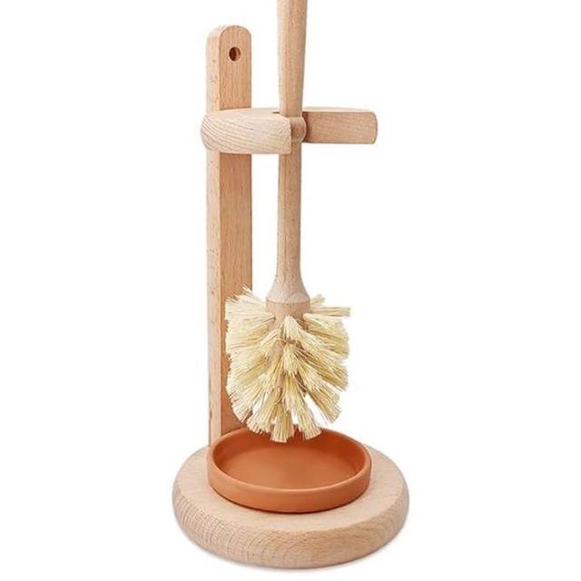 Toilet Bowl Cleaner Brush with Holder, 14 Inch Extra Long German Beechwood Handle, Strong Hemp Bristles, Ceramic Drip Tray, Biodegradable