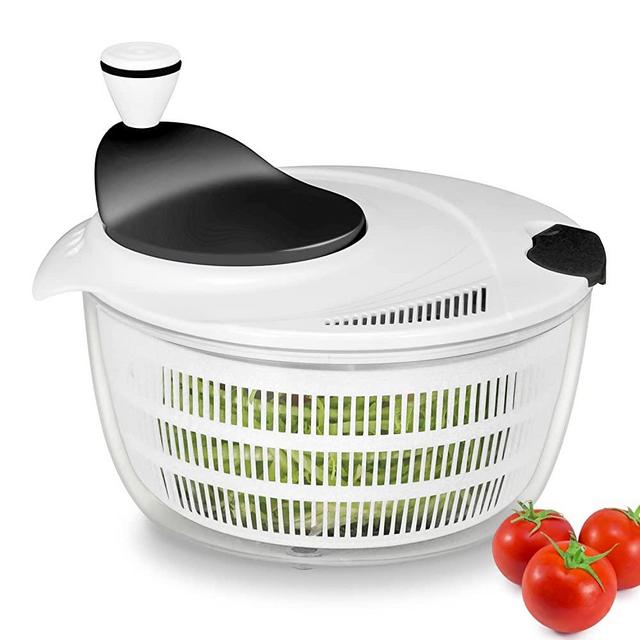 Ourokhome Salad Spinner Lettuce Dryer, Durable Rotary Veggie Washer with Compact Bowl and Colander, Easy to Clean, Wash, Dry Vegetables, Fruits, Lettuce, Greens, Lockable Lid, 4L, White