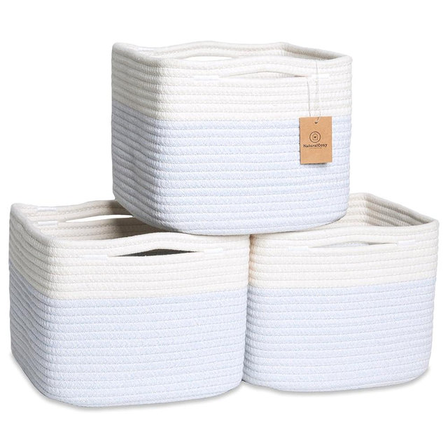 NaturalCozy Storage Cubes 9”x9”x7”Cotton Rope Woven Baskets for Organizing 3-Pack | 9 Inch Cube Storage Bin | Small Basket for Shelf Nursery, Pantry, Decorative Plant, Bathroom Closet, Toy Gift