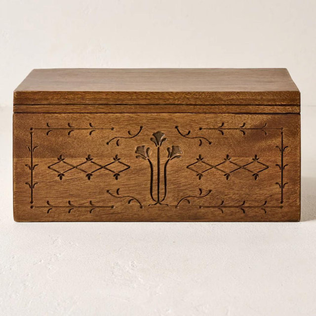 Large Etched Wood Keepsake Box