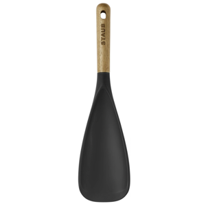 STAUB Multifunction Spatula Spoon, Great for Both Cooking and Serving Durable BPA-Free Matte Black Silicone, Acacia Wood Handles, Safe for Nonstick Cooking Surfaces