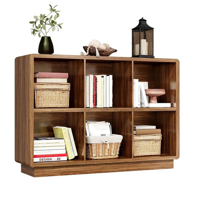 ChooChoo 6 Cube Storage Organizer, Wooden Bookcase with Storage, Cube Storage Bookshelf for Bedroom and Home Office, Brown Walnut
