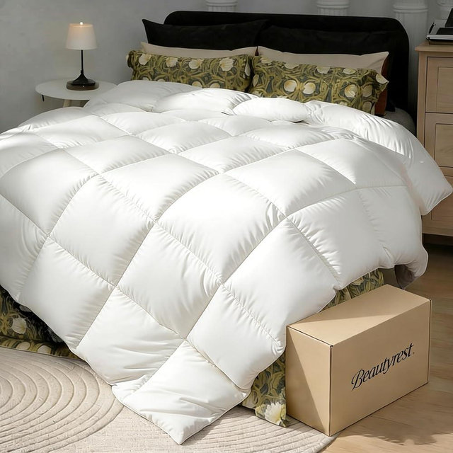 Beautyrest Goose Down Fiber Comforters King Size, Extra Warmth 100% Cotton Fabric Hotel Collection Luxury White Duvet Insert, Breathable Bedding Comforters for Winter and Cold Weather, 106x90 Inch