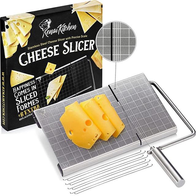 Cheese Slicers With Wire - Cheese Slicers For Block Cheese with Accurate  Size Scale On Cheese Slicer Board For Prices Cuts - Incl. 8 Extra Wires -  Ideal Cheese Cutter with Wire For Charcuterie Boards