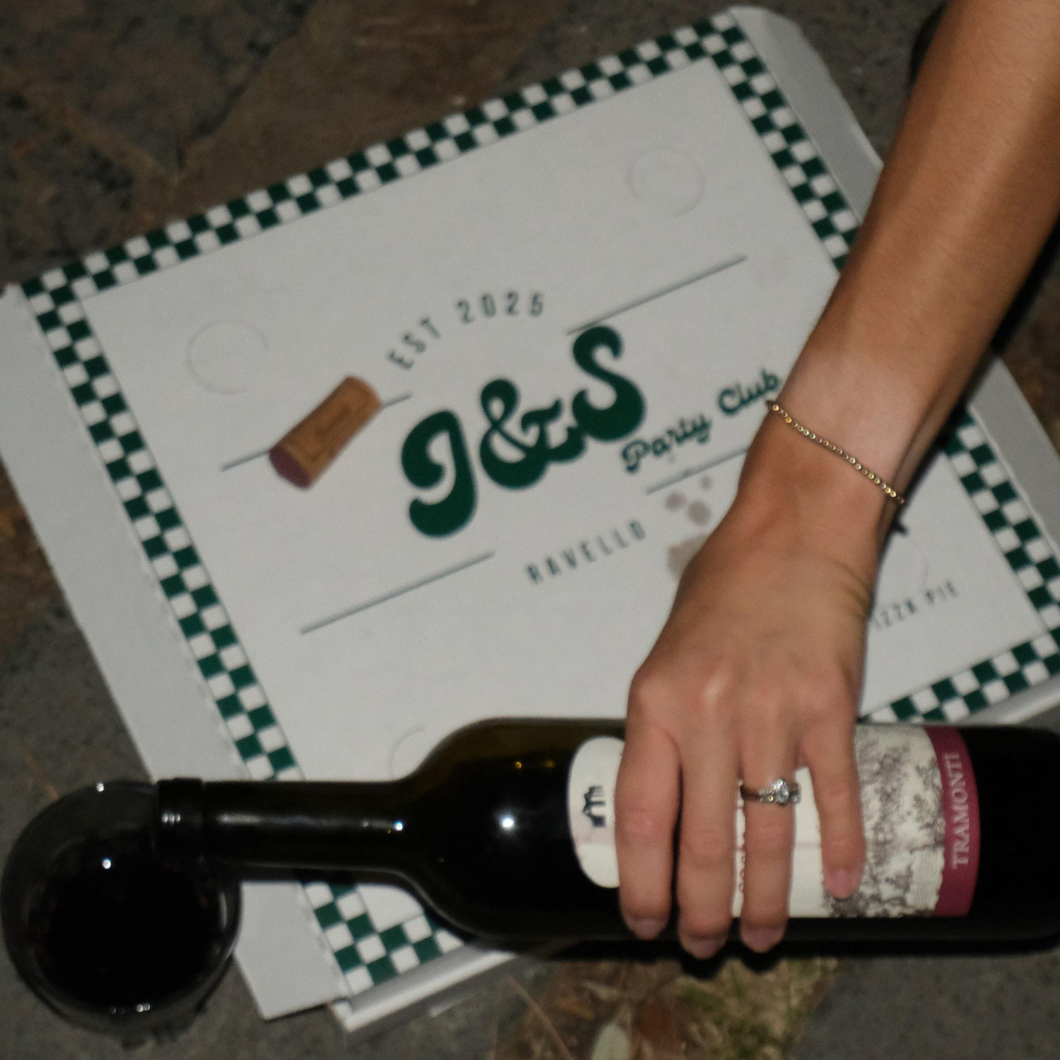 A happy coincidence that our pizza box had both of our initials right after getting engaged! Featuring Sydney's Grandmother's ring <3