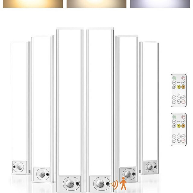 AMETHEUS 6Pack 12inch Under Cabinet Lighting, Rechargeable Motion Sensor Light Wireless Indoor, Dimmable 3 Color Temps Closet Lights with Remote, Indoor Under Counter LED Lights for Kitchen, Stairs