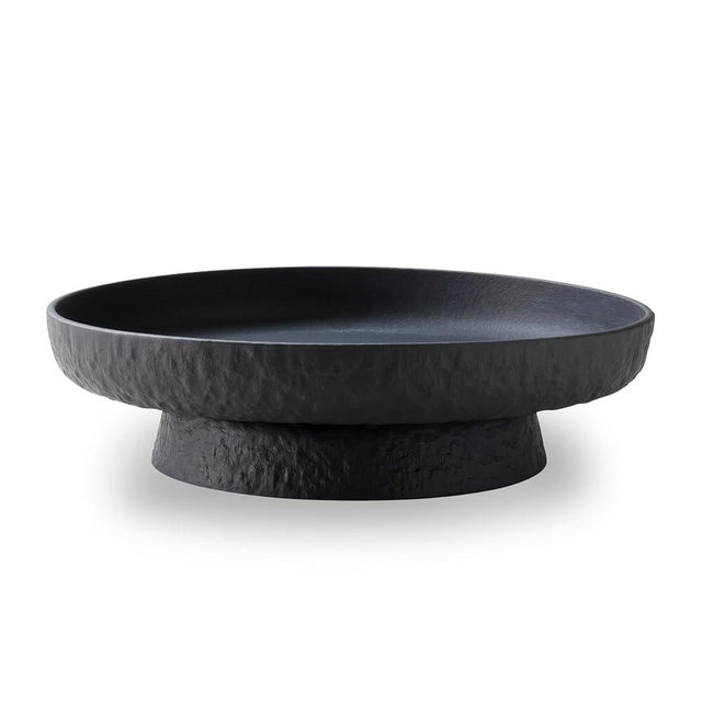 Granite Inspired Matte Black Fruit Bowl | Wide, Shallow Textured Pedestal Bowl | 11 Inch Unique Centerpiece for Table or Decor for Entryway Table