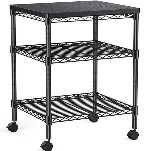HUANUO Printer Stand, 3 Tier Printer Cart for Storage, Printer Table Holds up to 200lbs, Multifunctional Metal Utility Shelves, Workspace Desk Organizer, Rolling Cart for Home & Office Use, HNPS01