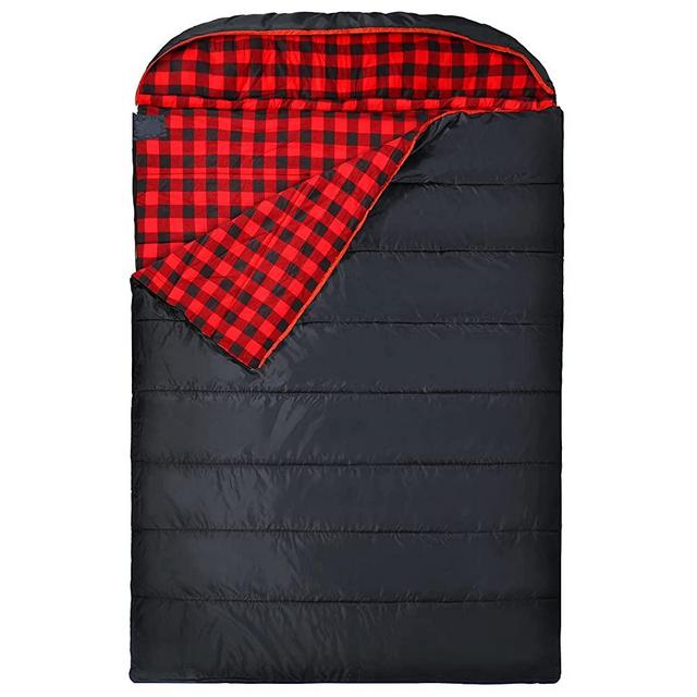 REDCAMP Double Sleeping Bag for Adults, 2 Person Cold Weather Queen Size Flannel Sleeping Bags for Camping, Black/Navy Blue