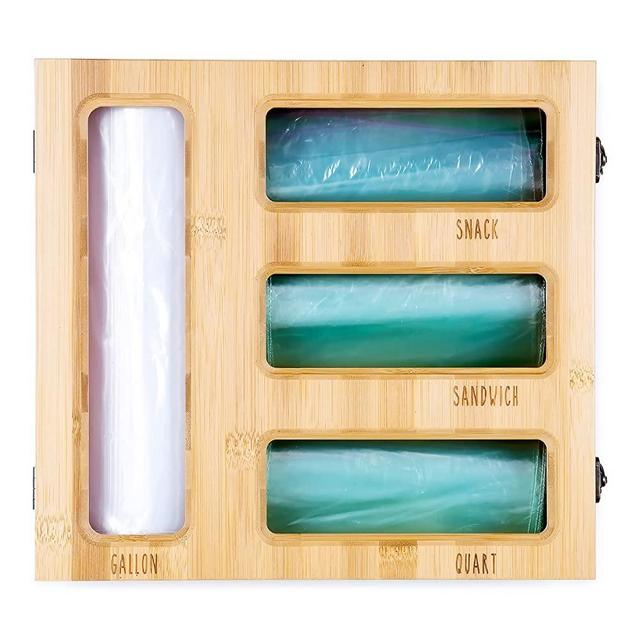 Ziplock Bag Organizer for Drawer, Wall, & Countertop - Sturdy & Stylish Bamboo Baggie Organizer - Fits Any Brand Gallon, Slider Quart, Sandwich & Snack - Plastic Bag Organizer with Wall Mount Hardware