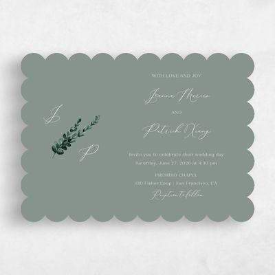 Green Scalloped Wedding Invitation - Stanley Landscape