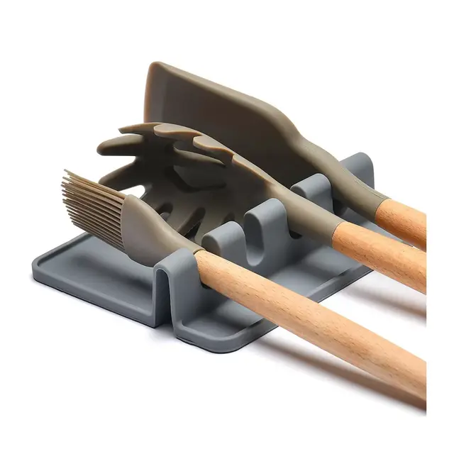 Cheer Collection Compact BPA-Free Silicone Utensil Rest – Gray