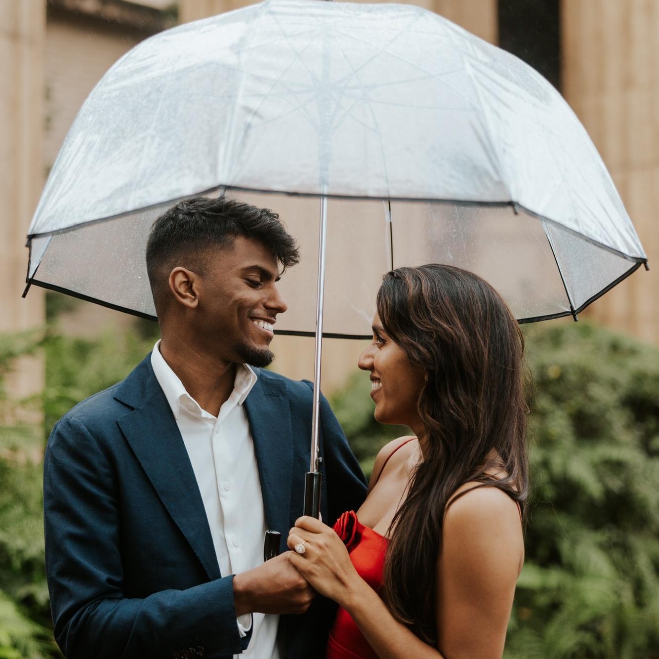 When it was down-pouring rain during our entire proposal, but we made it work