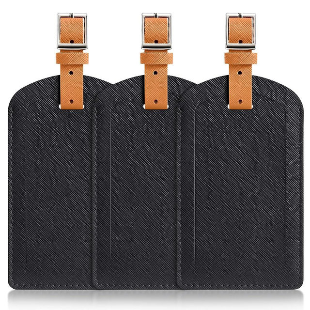 Airkit Luggage Tags 3 Pack PU Leather Luggage Tags for Suitcases TSA Approved, Privacy Protection Bag Tags Travel Essentials, Black
