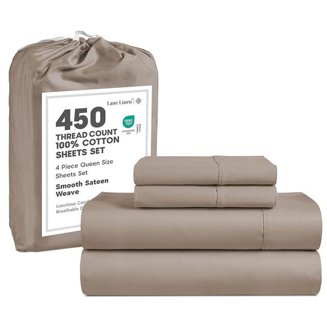LANE LINEN 450 TC Queen Bed Sheets Set - 100% Mercerized Cotton Sheets Fully Elasticized Soft & Comfy Queen Bedding-Deep Pocket Luxury Hotel Thick Queen Sheet Set, Sateen Weave - Taupe