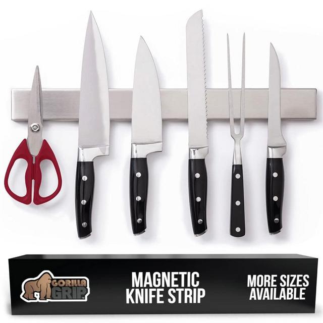 Gorilla Grip Premium Magnetic Knife Strip, 16 Inch Bar, Rust Resistant Stainless Steel, Organize, Store Knives on Magnet Bar Securely, Easy Install Wall Mounted Holder, Kitchen and Workspace Versatile