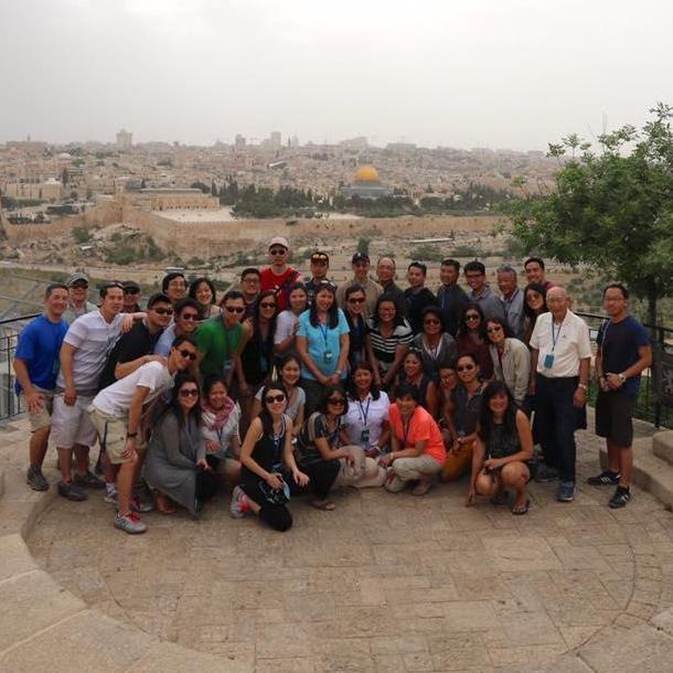 The whole group who watched us meet in Israel.