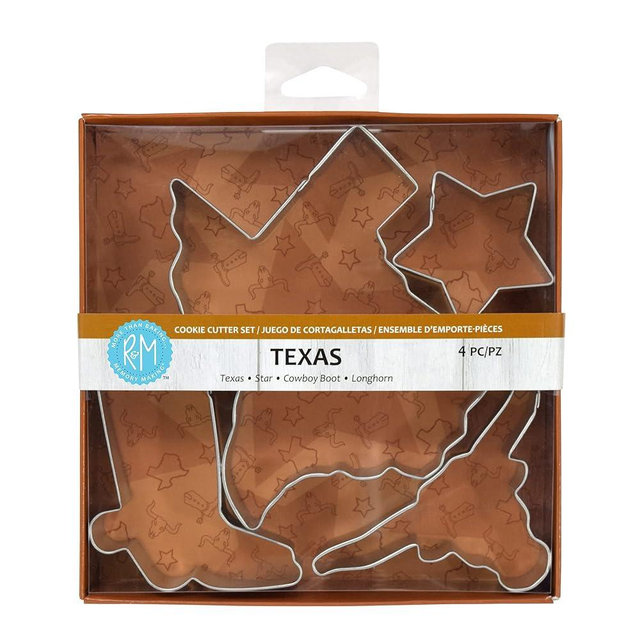 R&M International Texas Cookie Cutters, State, Cowboy Boot, Longhorn, Star, 4-Piece Set